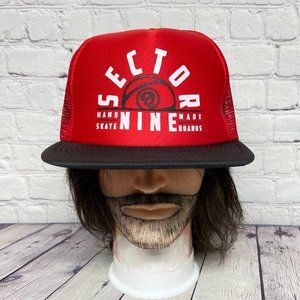 Sector Nine 9 Trucker Hat Mesh Cap Red Black Handmade Skateboards Skater OSFM